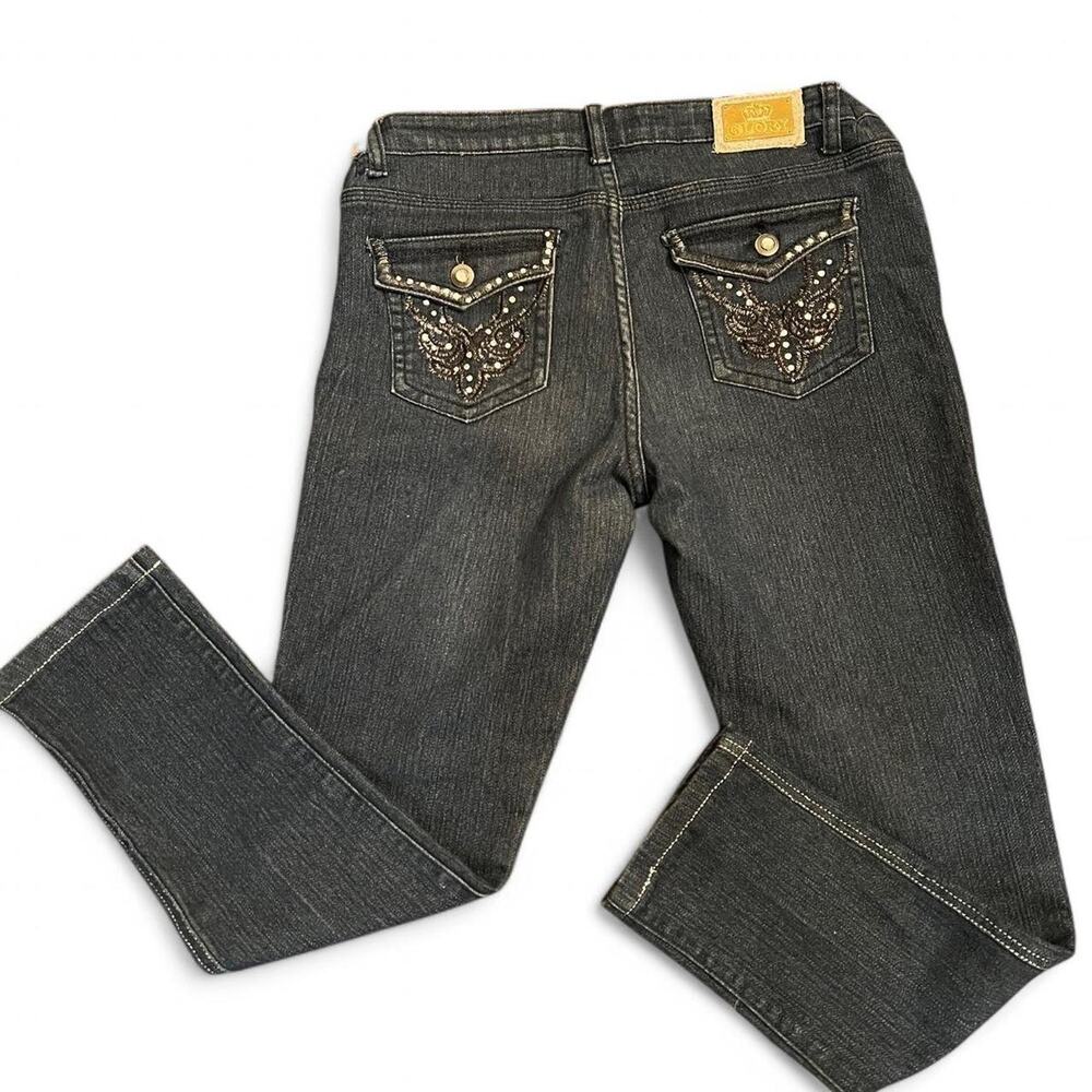 Glory Jeans Dark Wash Embellished Skinny Jeans, W28